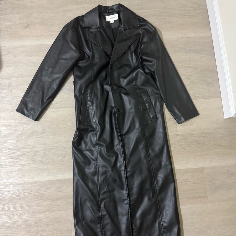 Glassons black faux leather trench coat